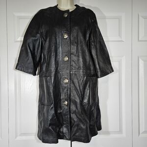 Chic Black Leather Jacket with Button Detail